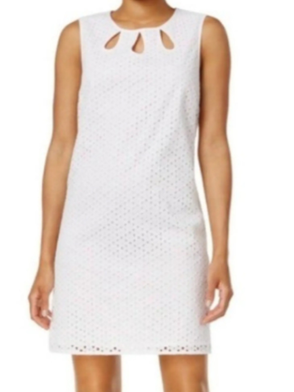 Maison Jules White Eyelet Shift Dress Medium Sleeveless Cutout Neck Dress - Picture 2 of 10